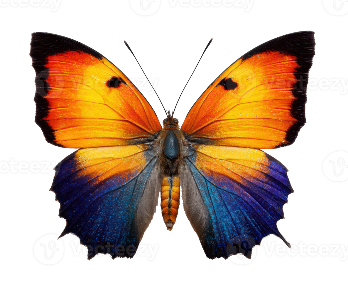 Vibrant tropical butterfly with orange and blue wings png