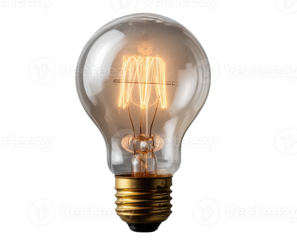 Vintage light bulb with glowing filament showcasing elegance png