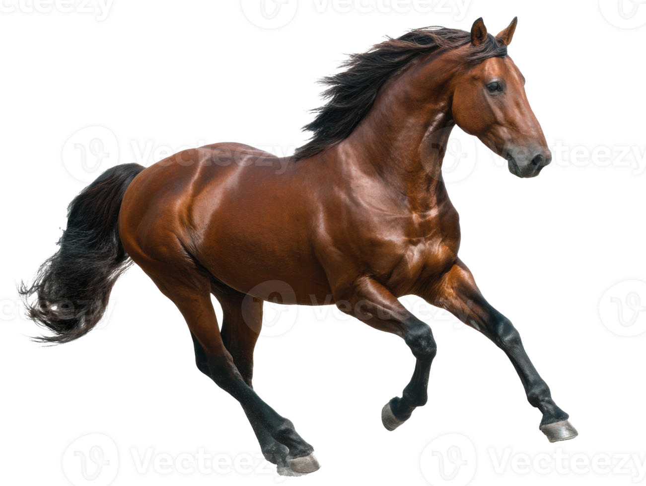 Brown horse running in a field during sunny weather png