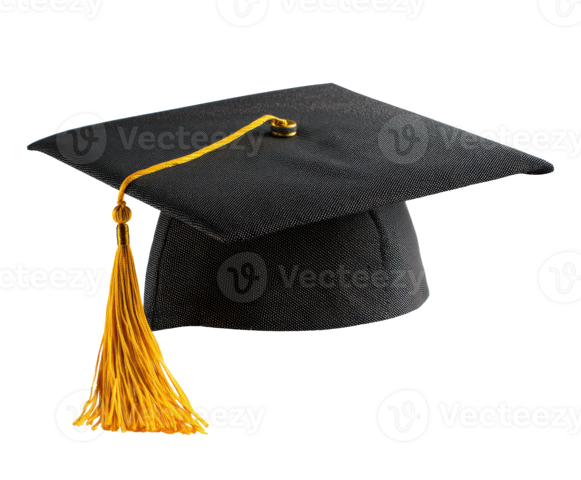 Black graduation cap with yellow tassel for academic success png