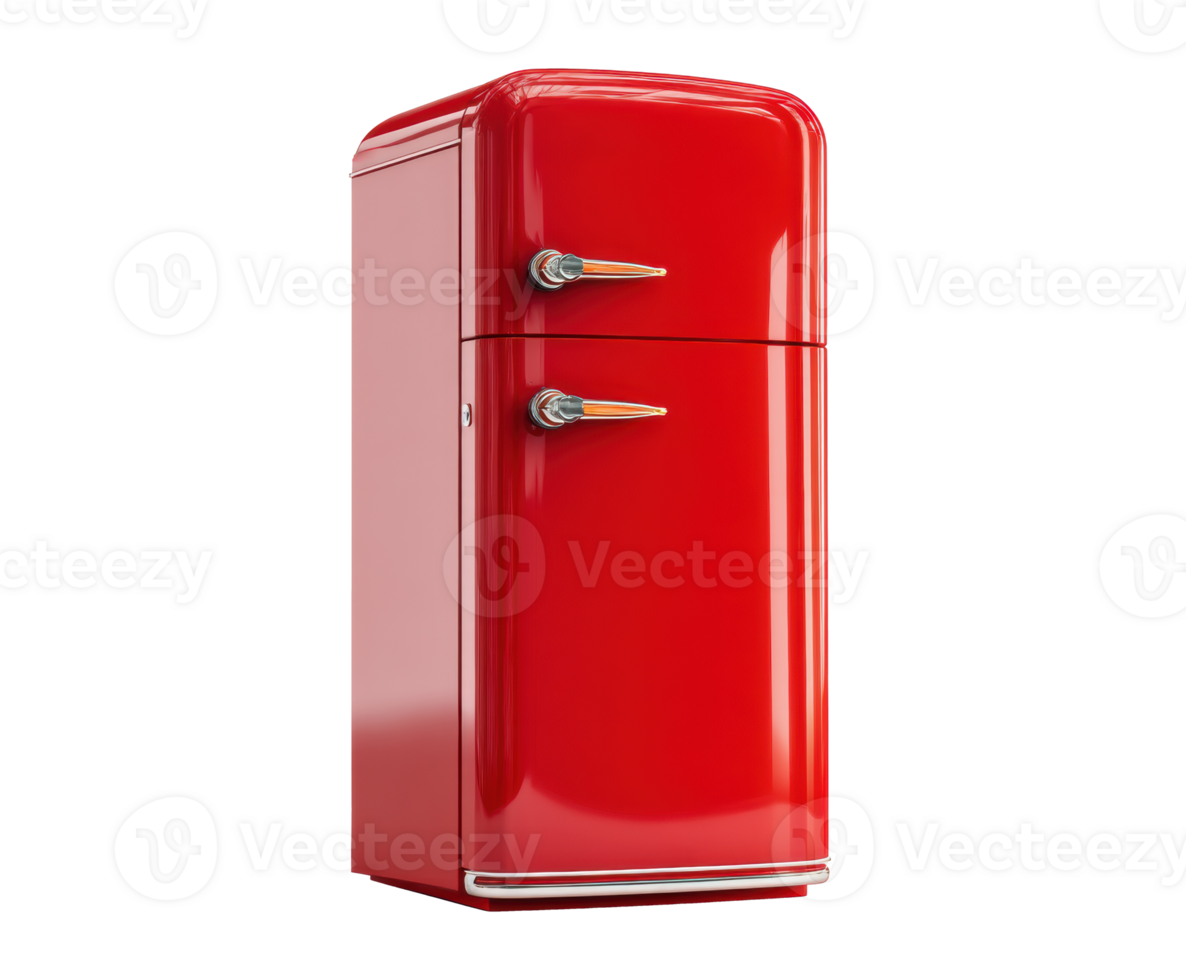 Vintage red refrigerator design for retro kitchen decor png