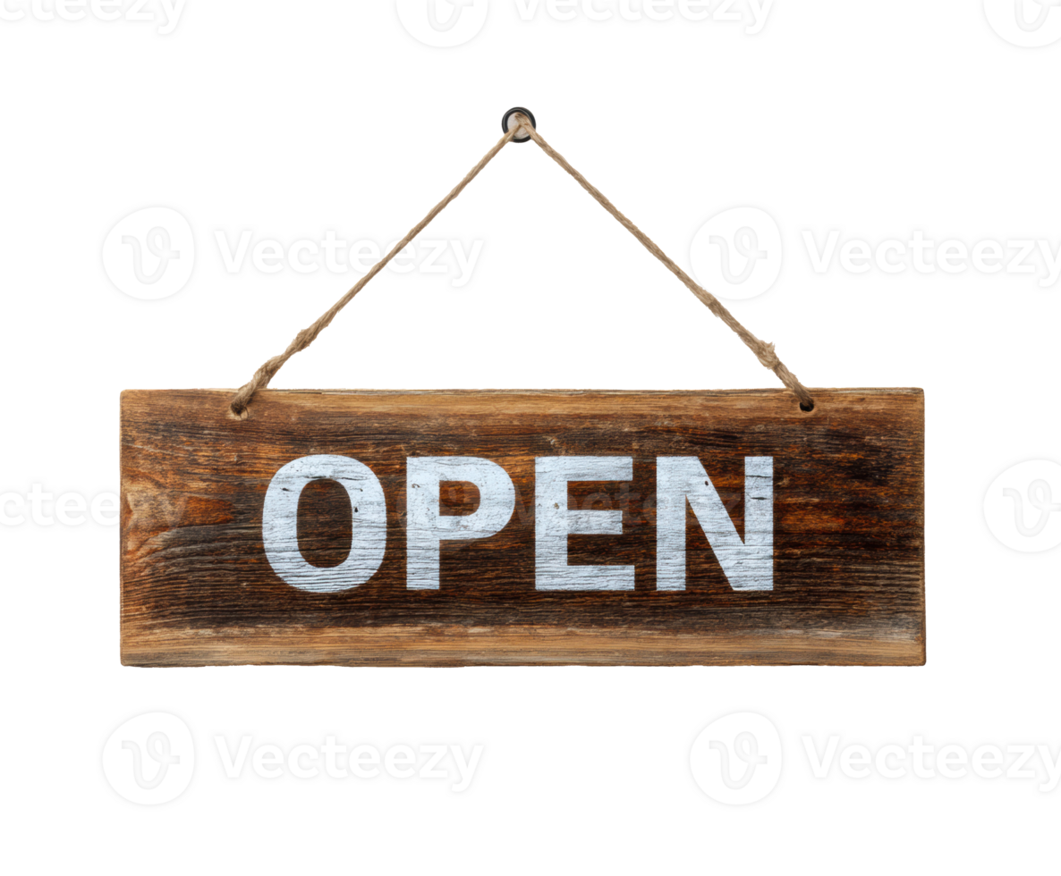 Rustic open sign for welcoming customers to a shop or restaurant png