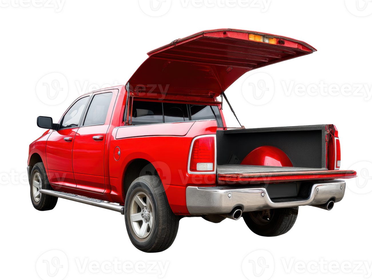 Red pickup truck with open tailgate ready for cargo transport png