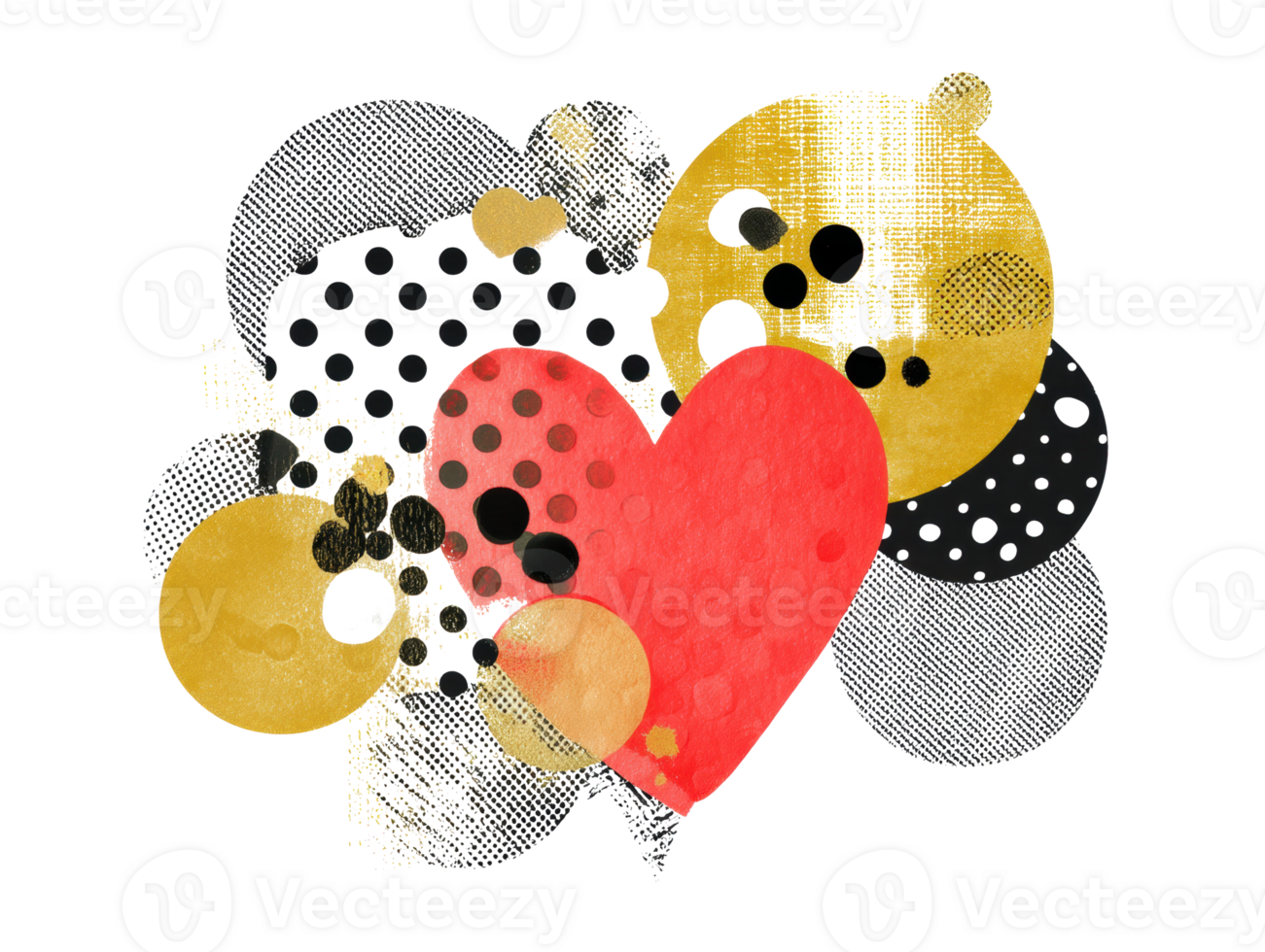 Colorful heart design with abstract shapes and patterns png