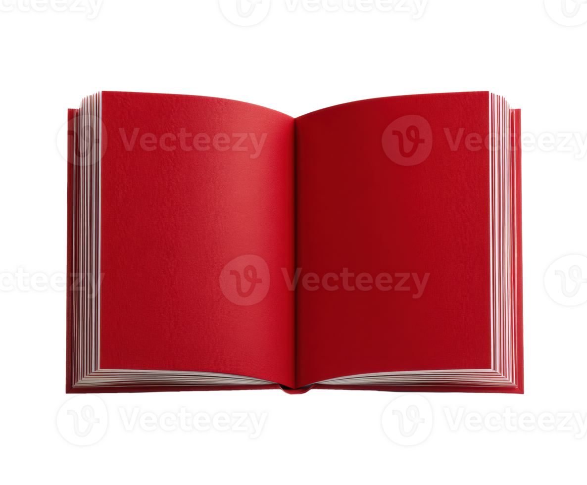 Open red book on a plain background for creative projects png