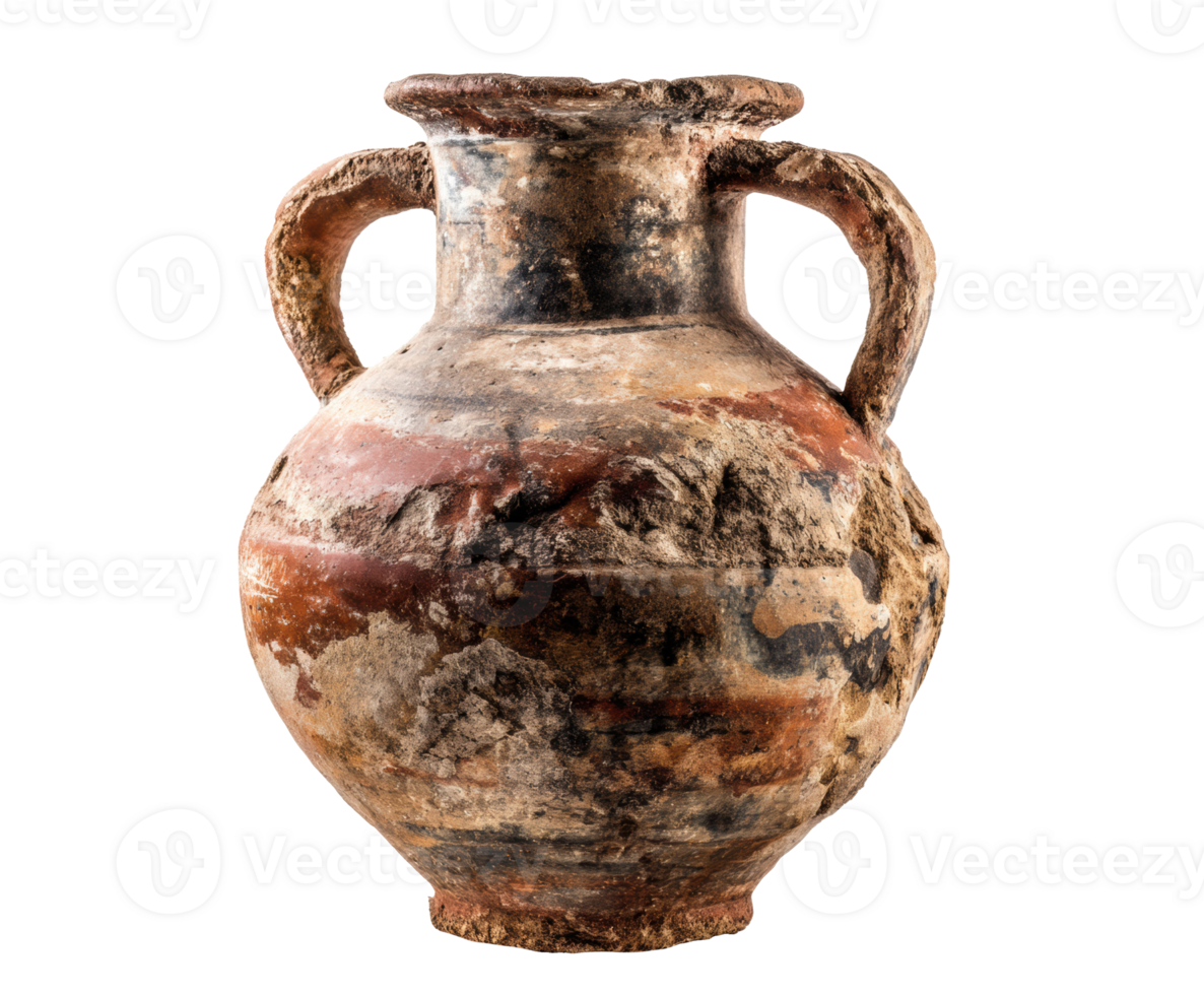 Ancient pottery vessel with rustic design and detailed texture png