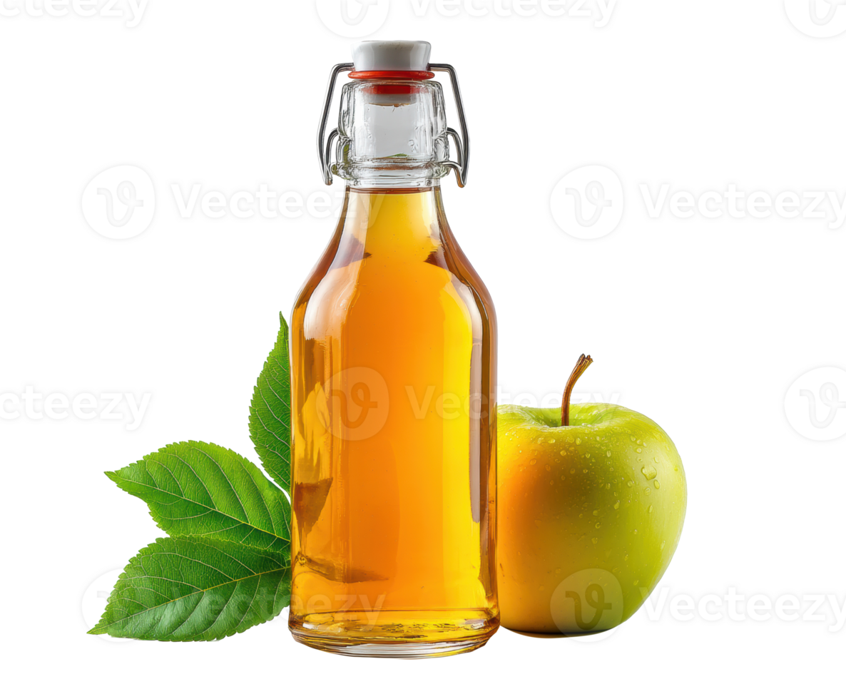 Fresh apple cider with green apple and leaves for beverage use png
