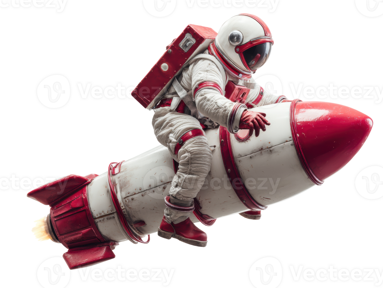 Rocket rider in space suit launching into the sky png