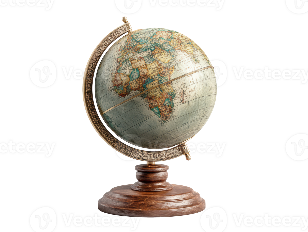 Antique globe highlighting world geography for education png