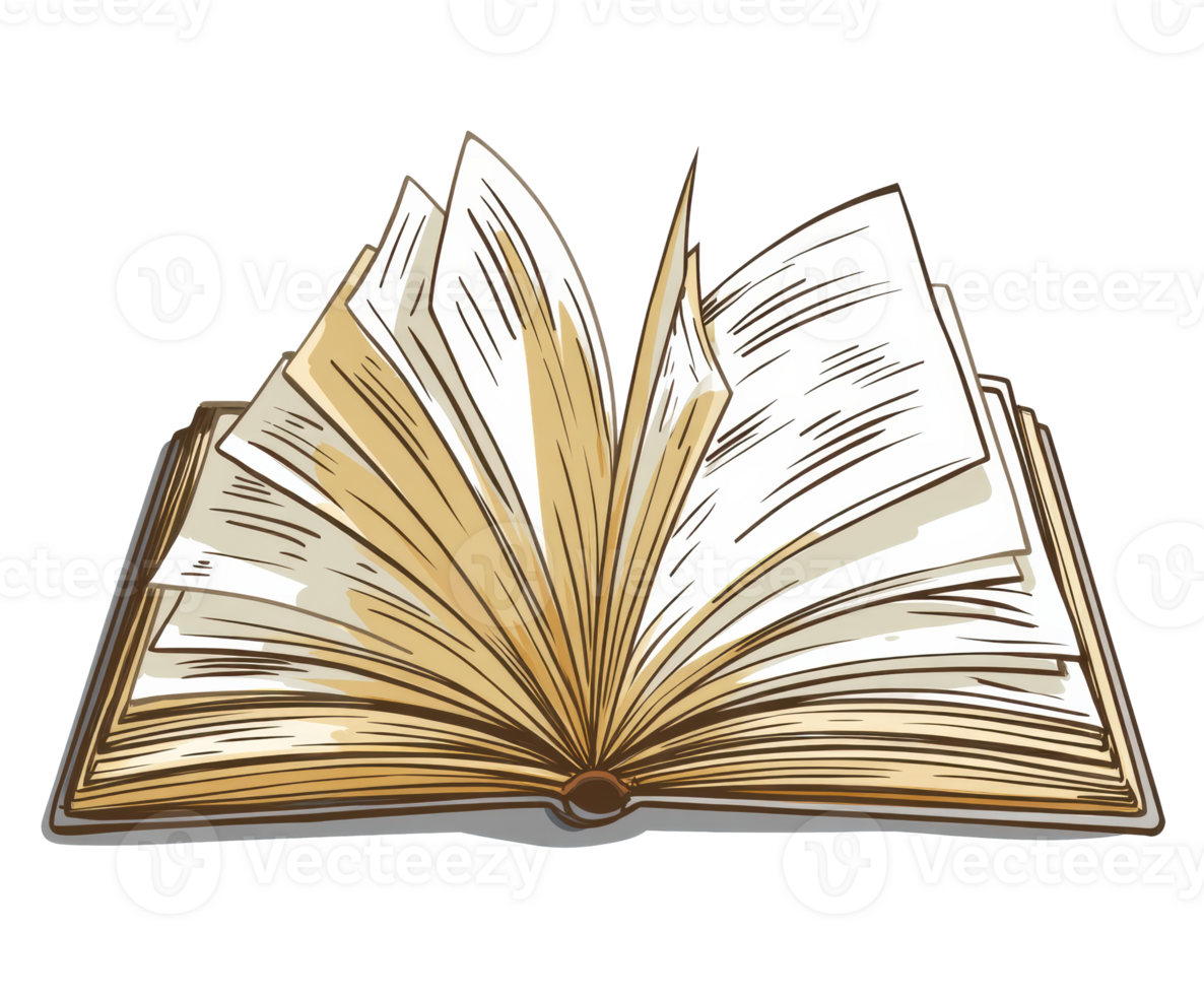 Open book with turning pages of knowledge and imagination png
