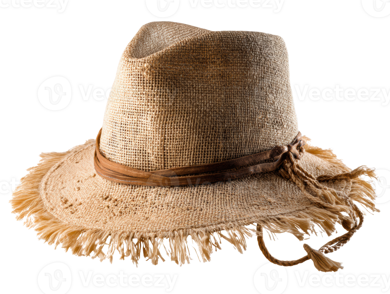 Rustic straw hat with fringe for outdoor activities and parties png