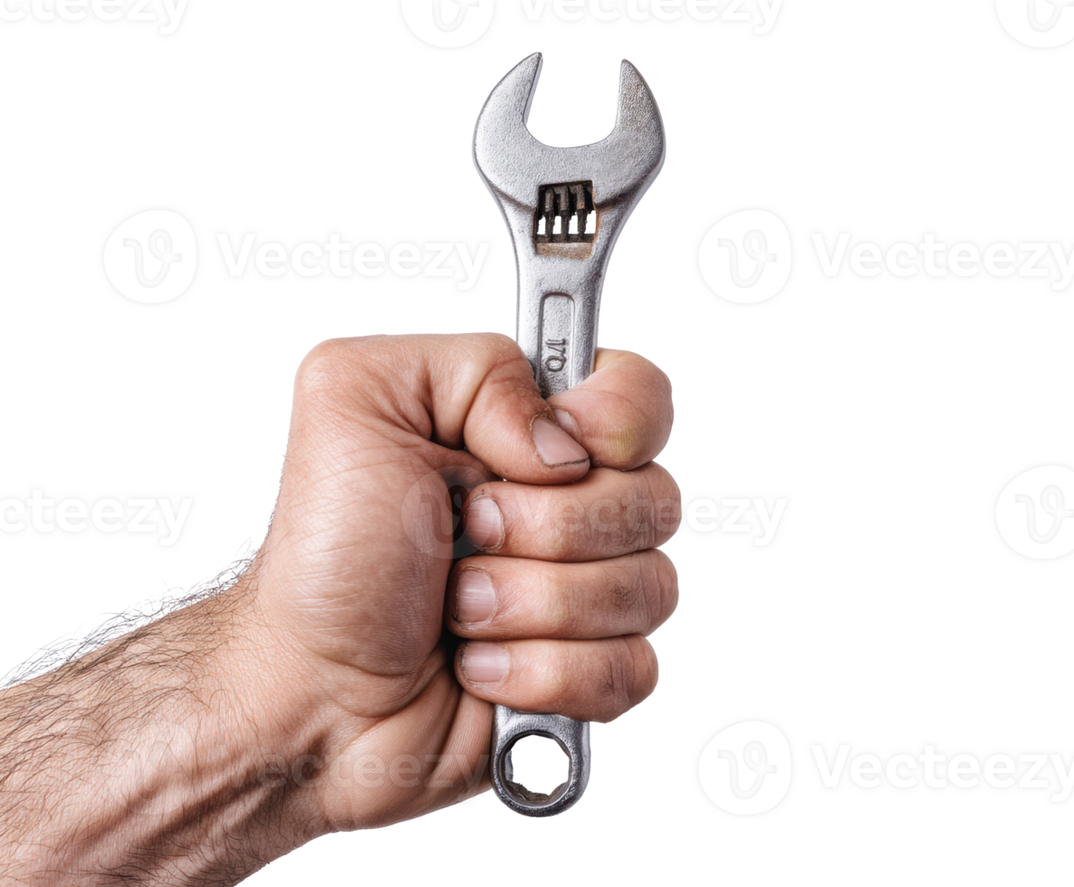 Strong hand gripping adjustable wrench for repair tasks png
