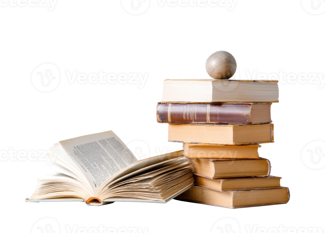 Stacked books with an orb on top for educational concepts png