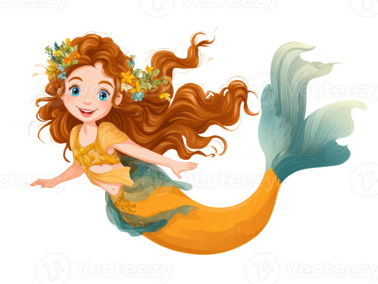 Mermaid with vibrant tail swims happily png