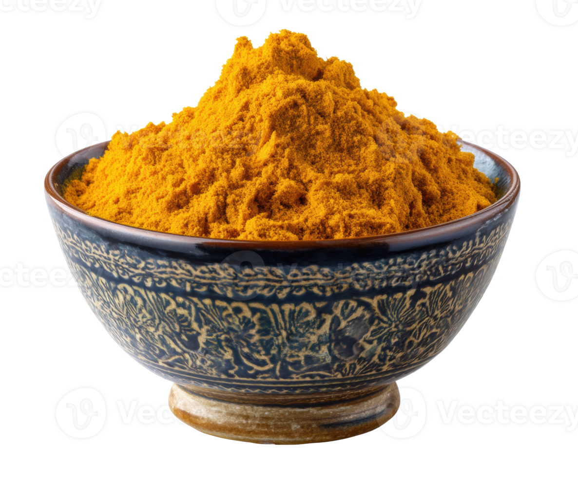 Golden spice in decorative bowl for cooking and flavoring dishes png