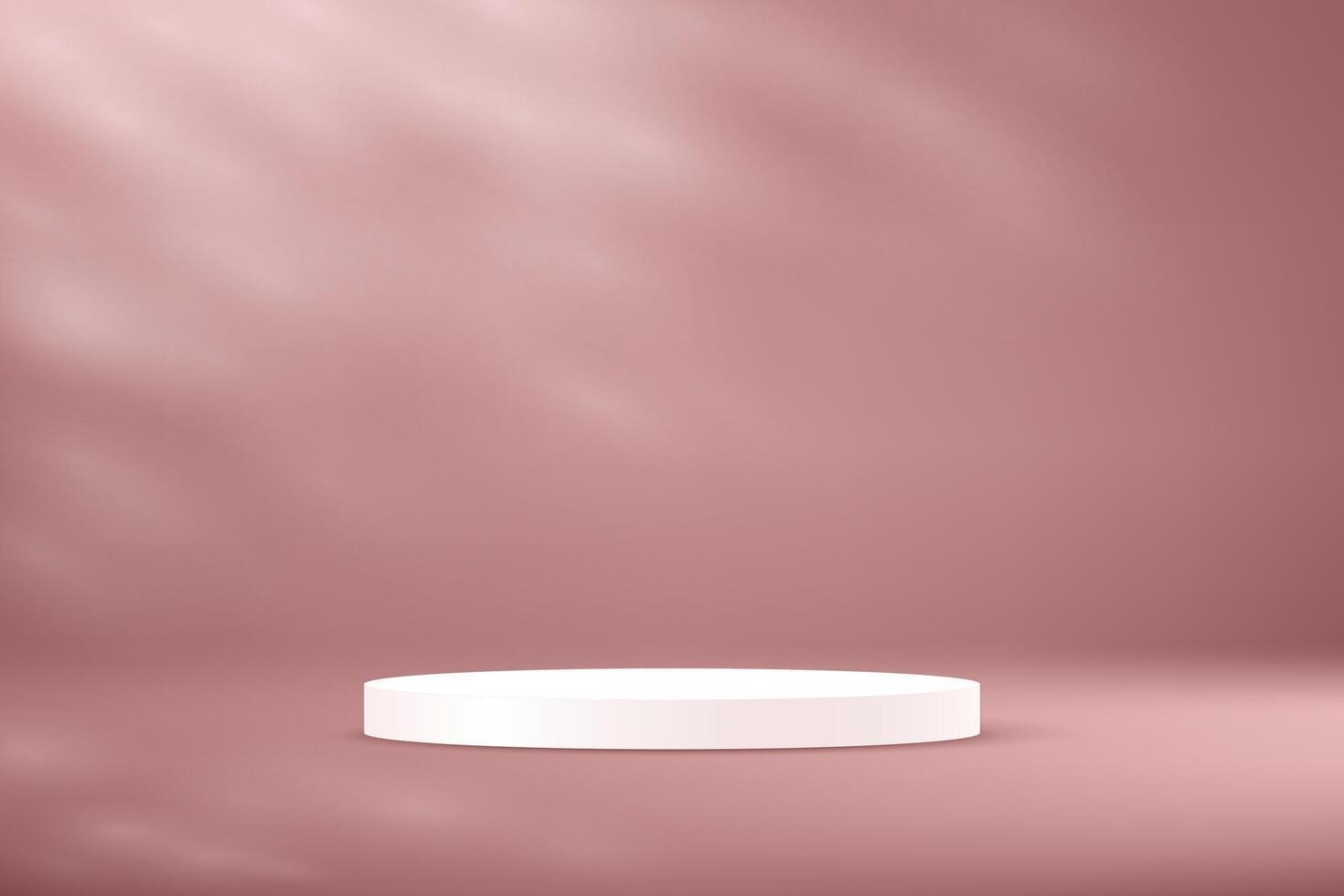 Empty pink studio room with shadow leaves with white podium background Space for selling products on the website. illustration. vector