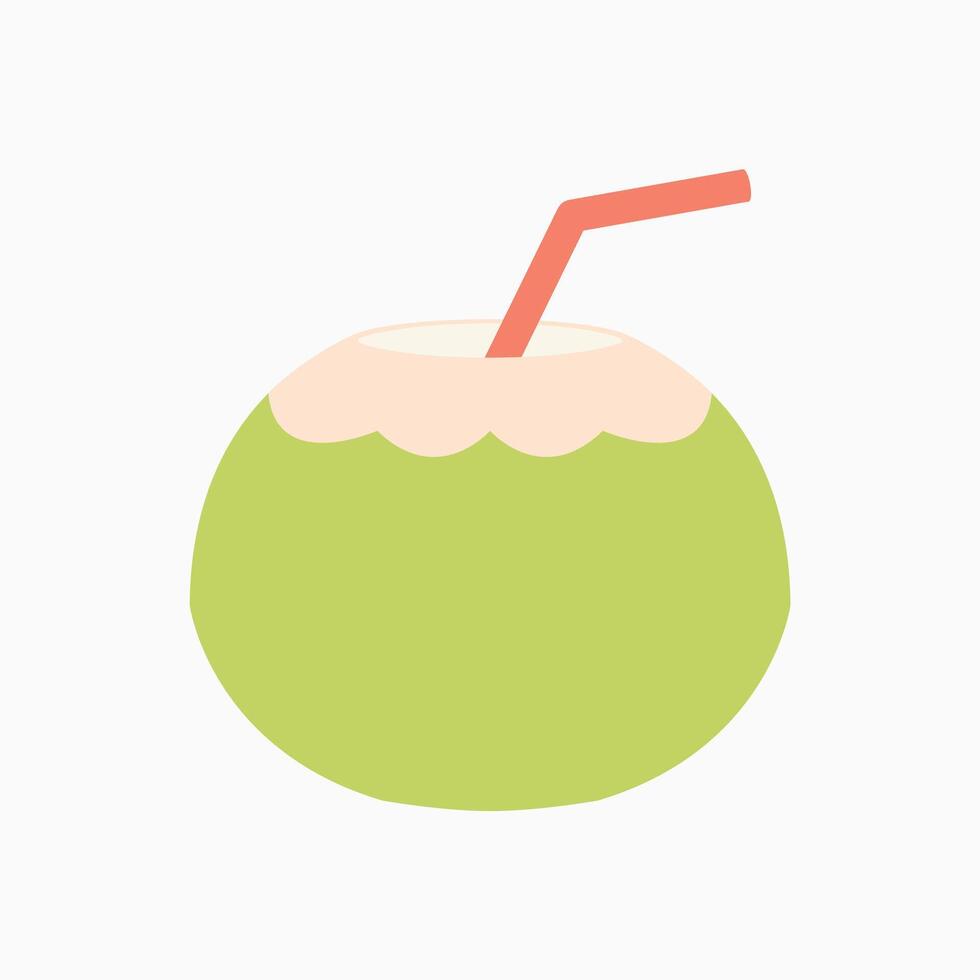 coconut drink with straw flat illustration vector