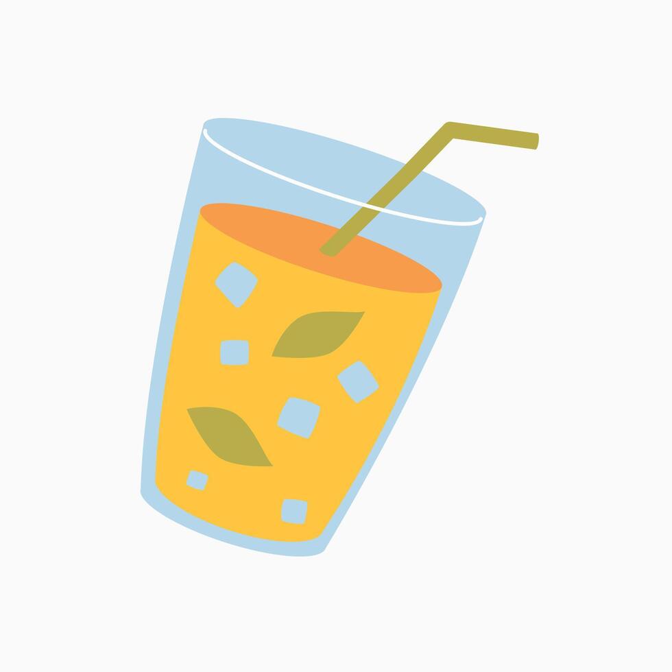 a glass of orange juice with a straw flat icon vector