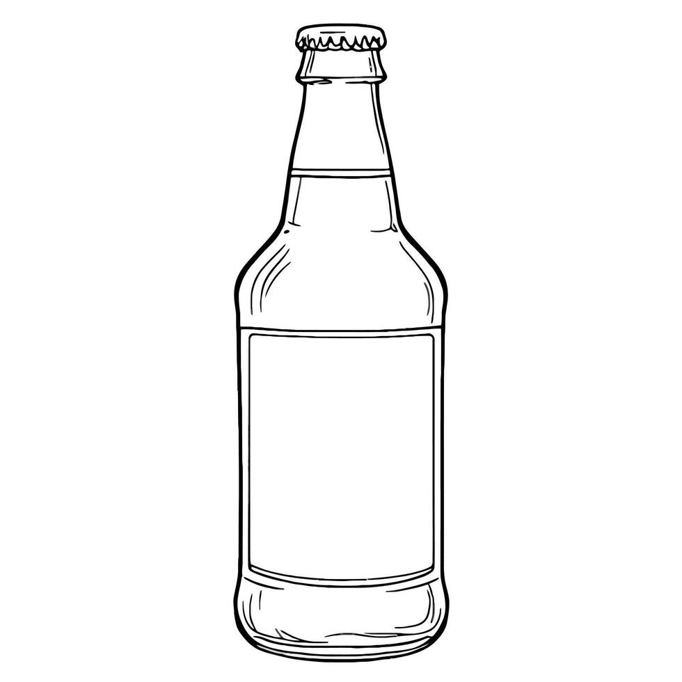 Simple Line Art Illustration of an Empty Glass Bottle with a Blank Label for Customization vector