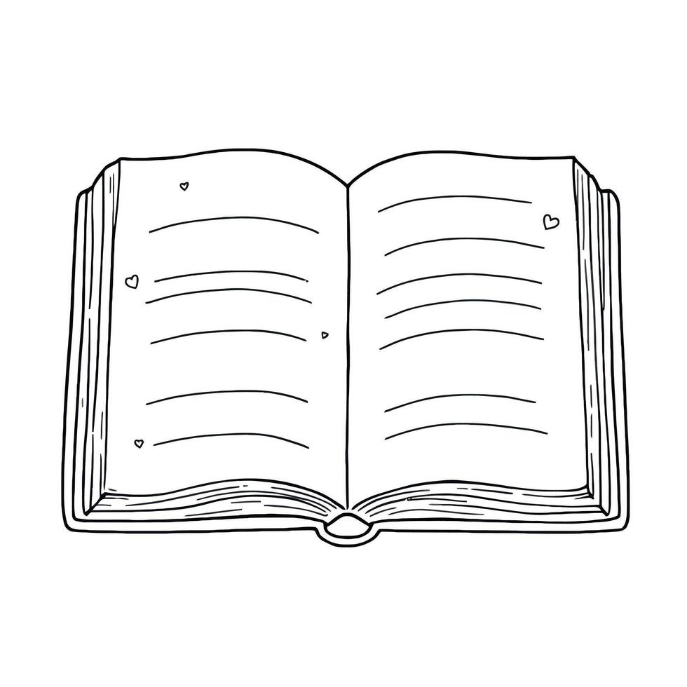 Open Book Line Art Coloring Page for Kids and Adults Simple Hand Drawn Illustration vector