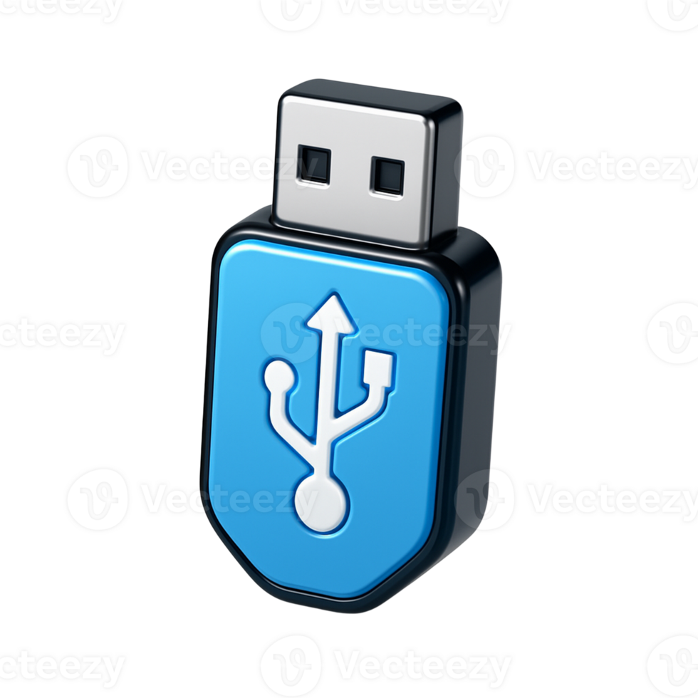 3d render of a modern usb flash drive icon with blue and black design png