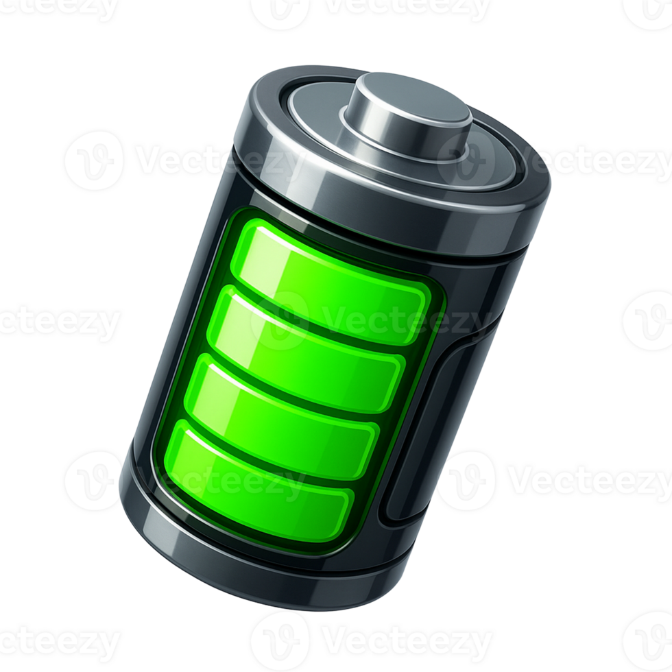 Metallic battery icon full charge green indicator png