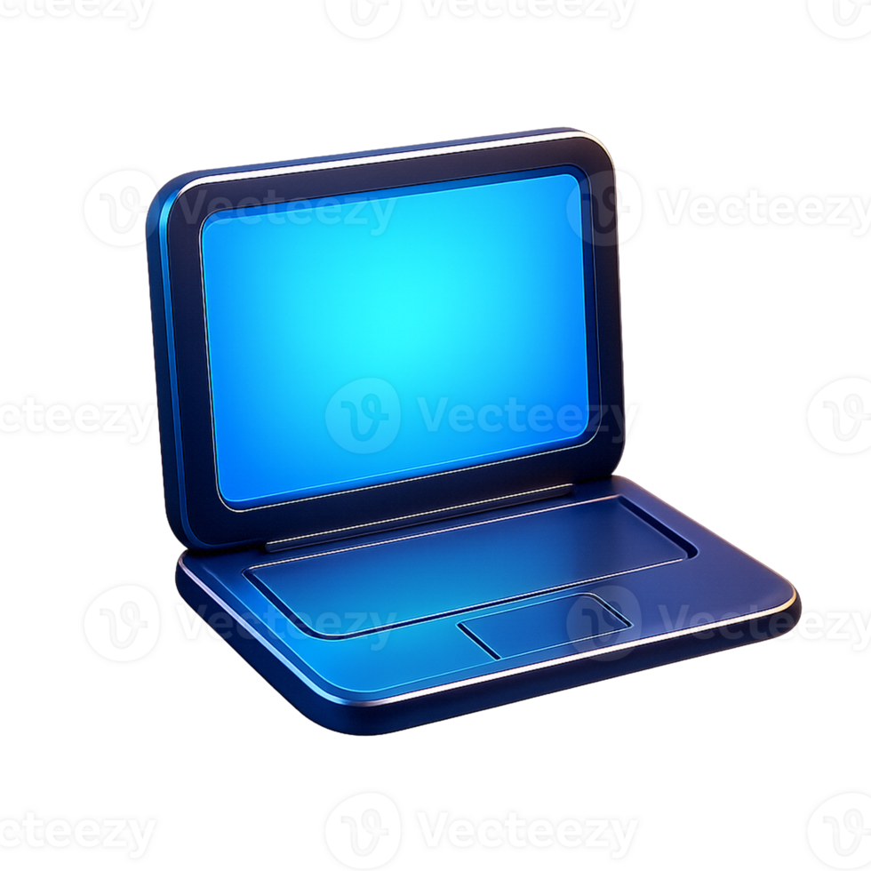 Sleek blue laptop computer digital rendering illustration png