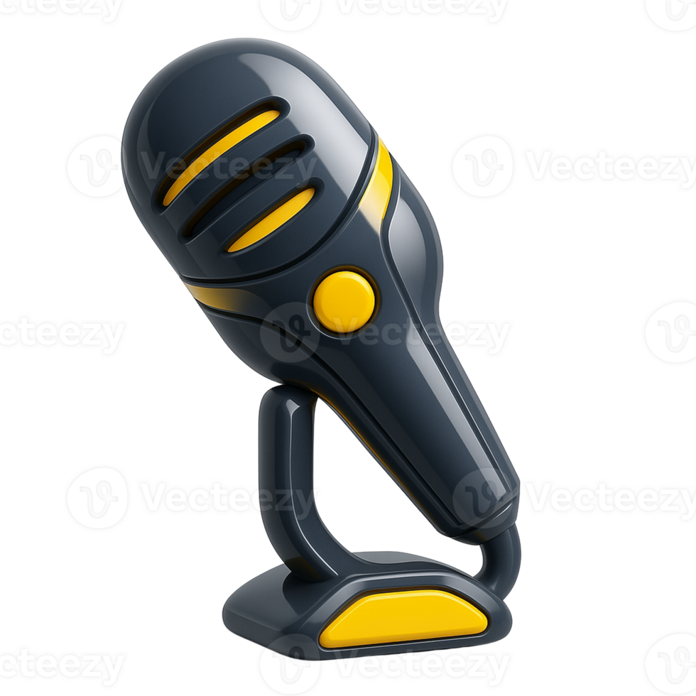 Sleek dark gray and yellow retro microphone design render png