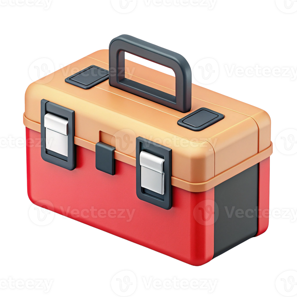 Red and tan plastic tool box with black accents and handle png