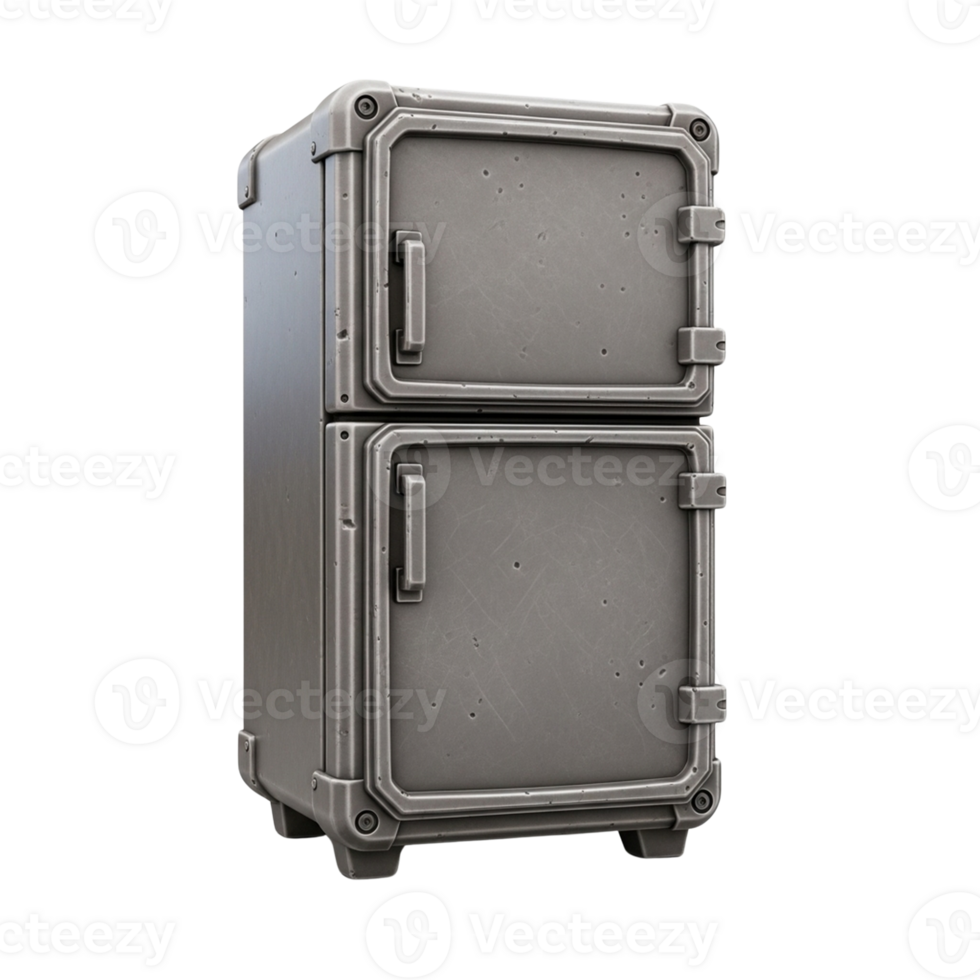 A realistic 3d render of a retro metal refrigerator png