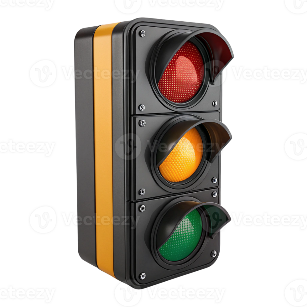Three light traffic signal with yellow housing modern design png