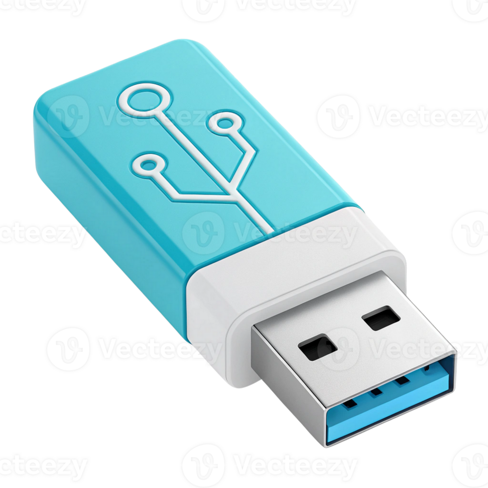 Modern blue usb flash drive with circuit design png