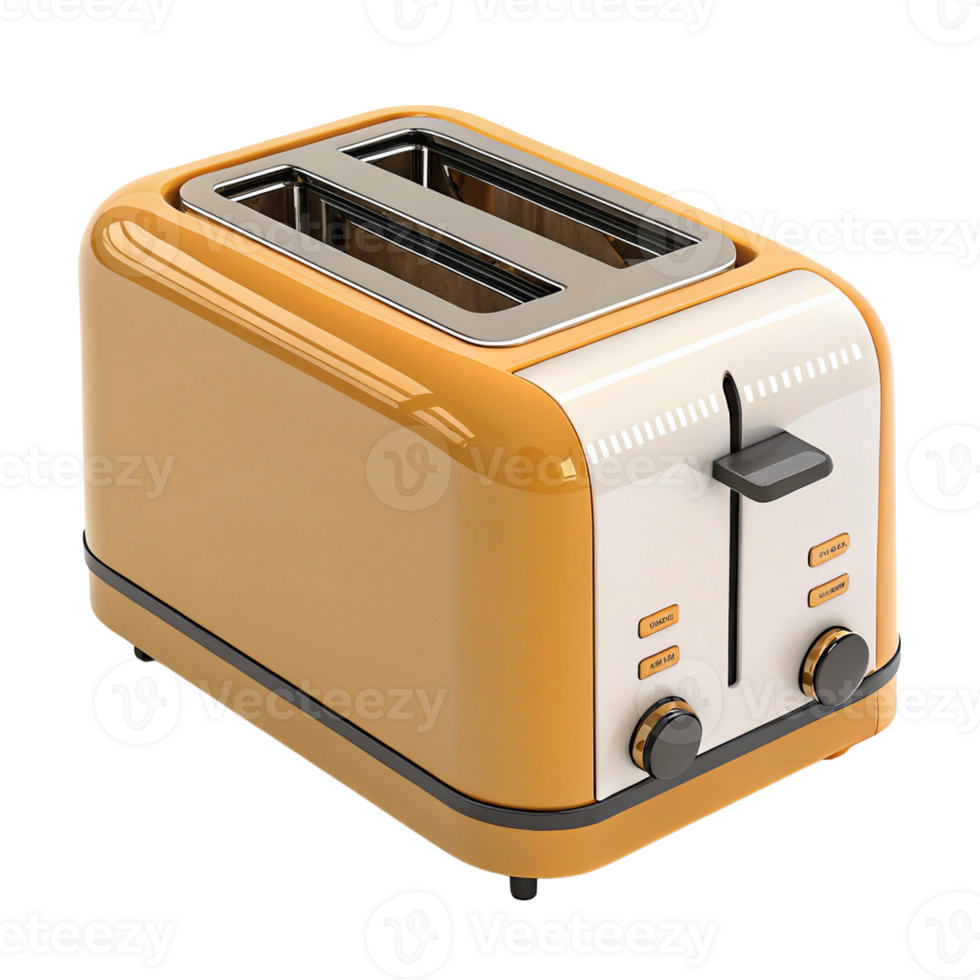 Two slice mustard yellow retro toaster with chrome accents png