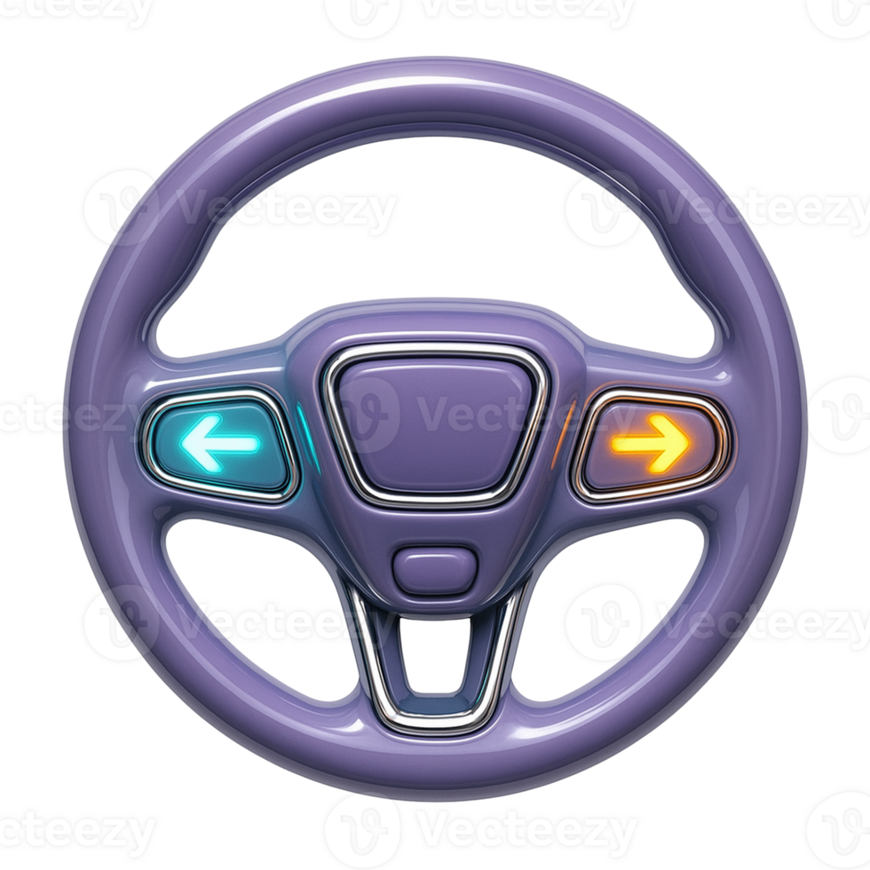 Modern purple car steering wheel with illuminated directional buttons png