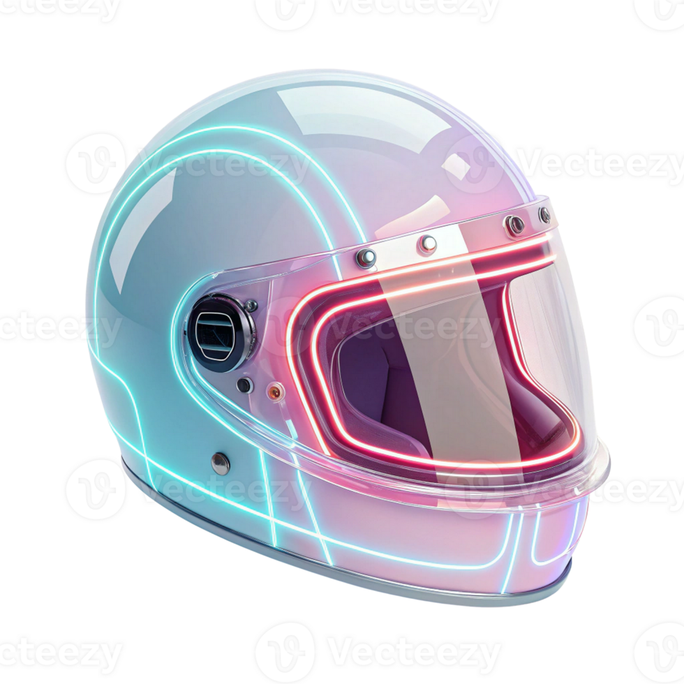 Futuristic neon motorcycle helmet design png