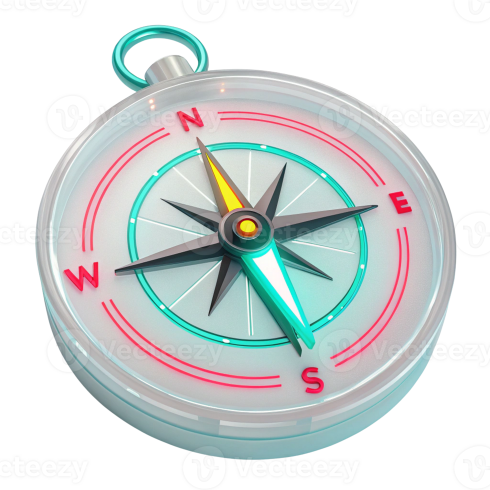 Modern 3d render of a teal and red compass png