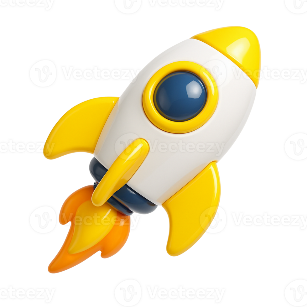 Cartoon rocket ship illustration in yellow and white png