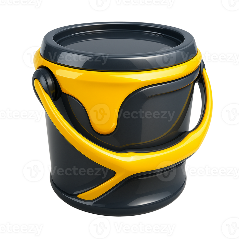 Sleek gray and yellow paint bucket 3d render png