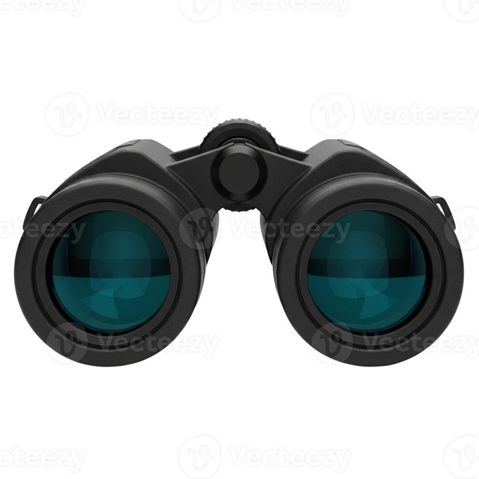 Black binoculars with blue lenses isolated on transparent background png