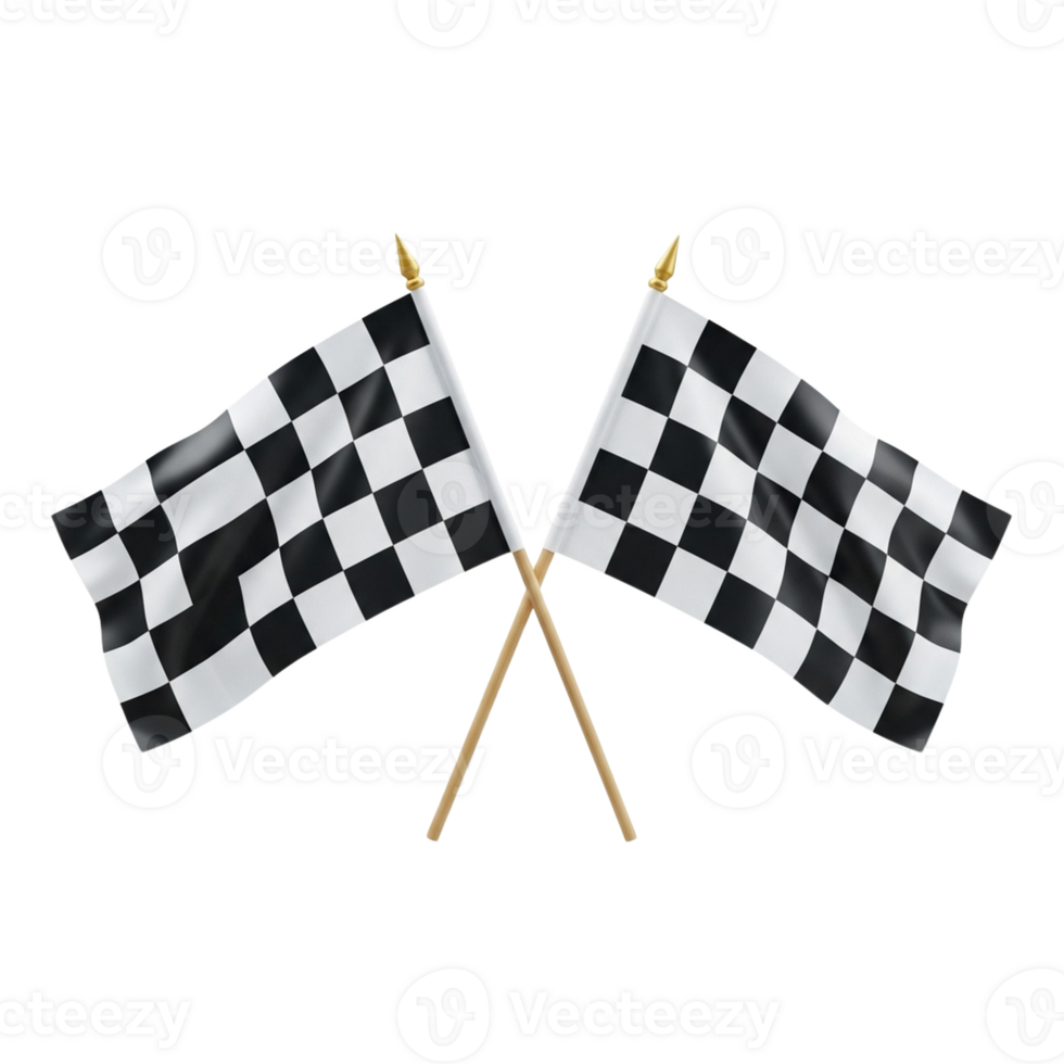 Two crossed checkered flags isolated on transparent background png