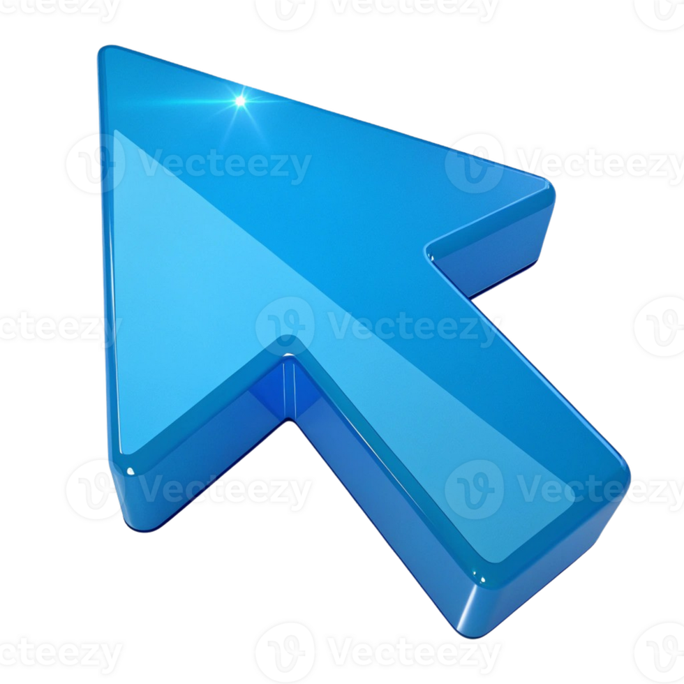 Shiny blue computer mouse cursor arrow isolated on transparent background png