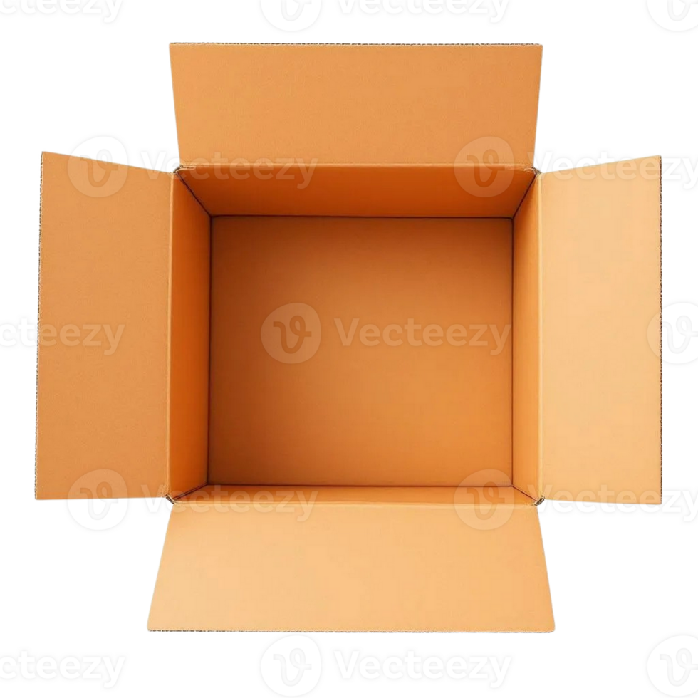 Open cardboard box top view isolated on transparent background png