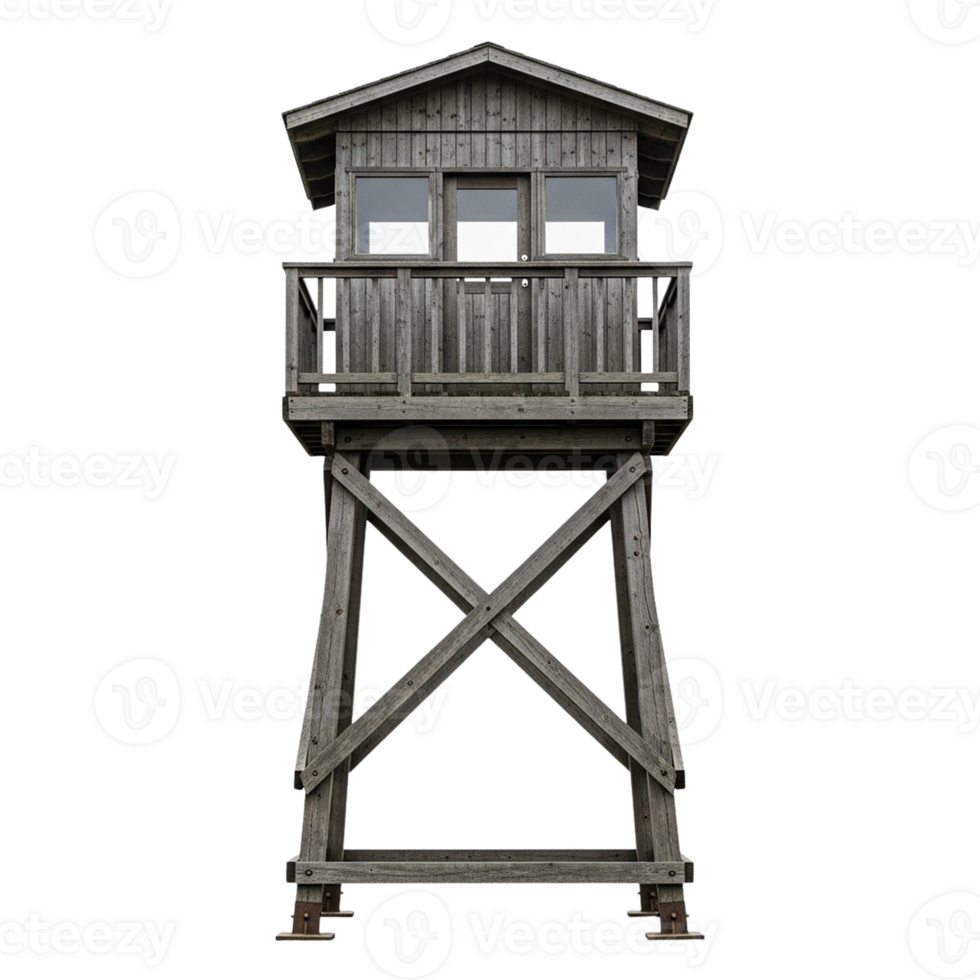 Rustic wooden observation tower with balcony isolated on transparent background png
