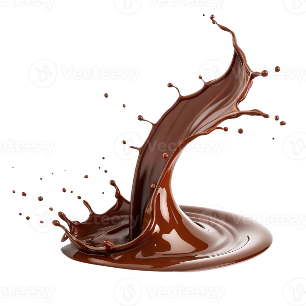 Dynamic chocolate splash with droplets isolated on transparent background png
