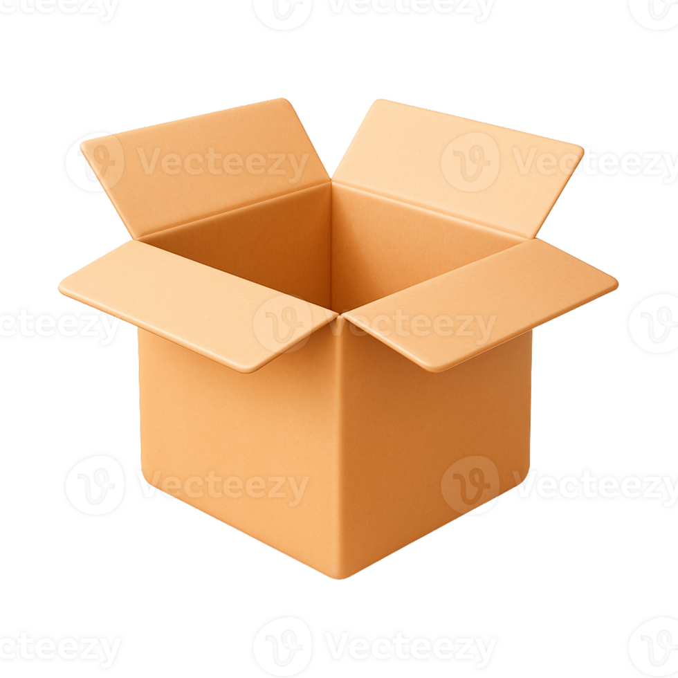 Open cardboard box container isolated on transparent background png