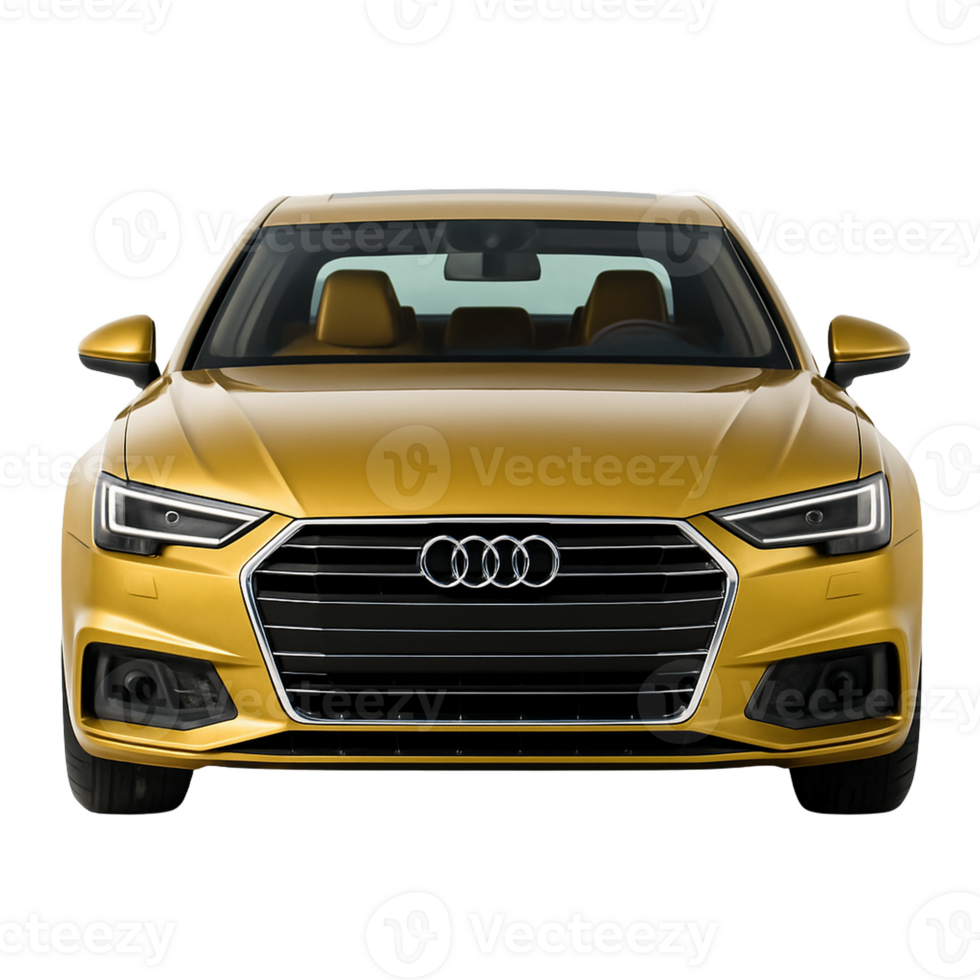 Front view of a golden audi sedan isolated on transparent background png