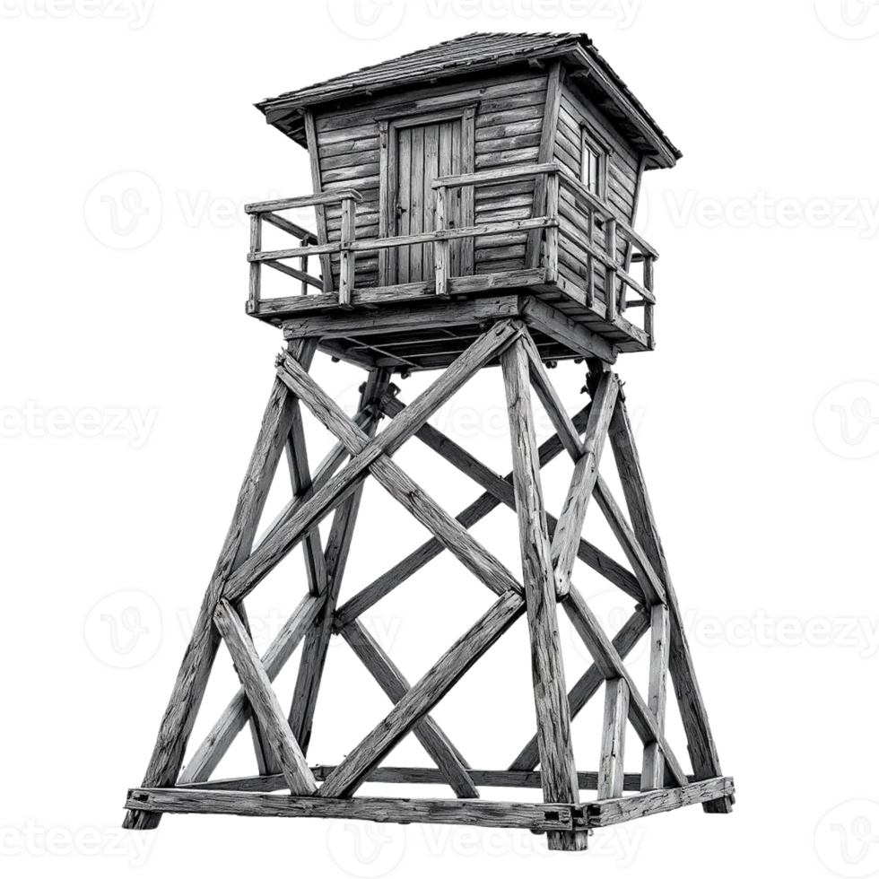 Rustic wooden watchtower structure isolated on transparent background png