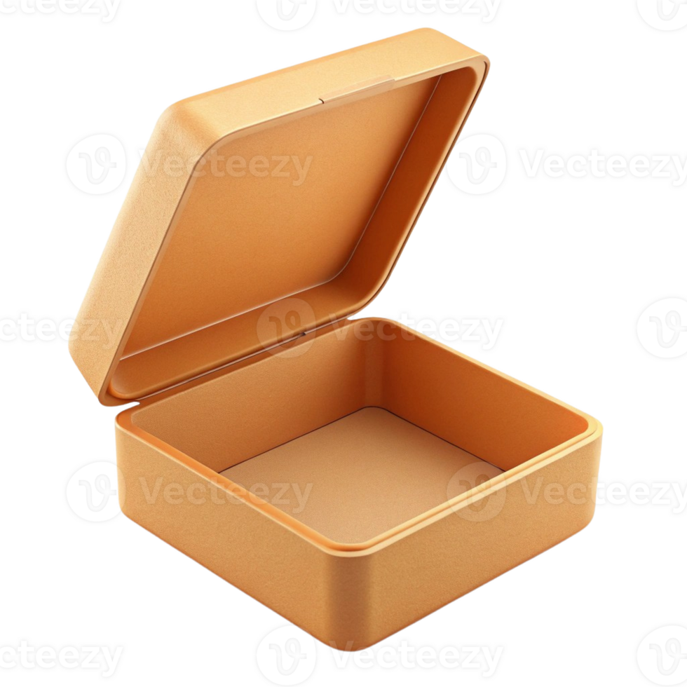 Open square orange box container isolated on transparent background png
