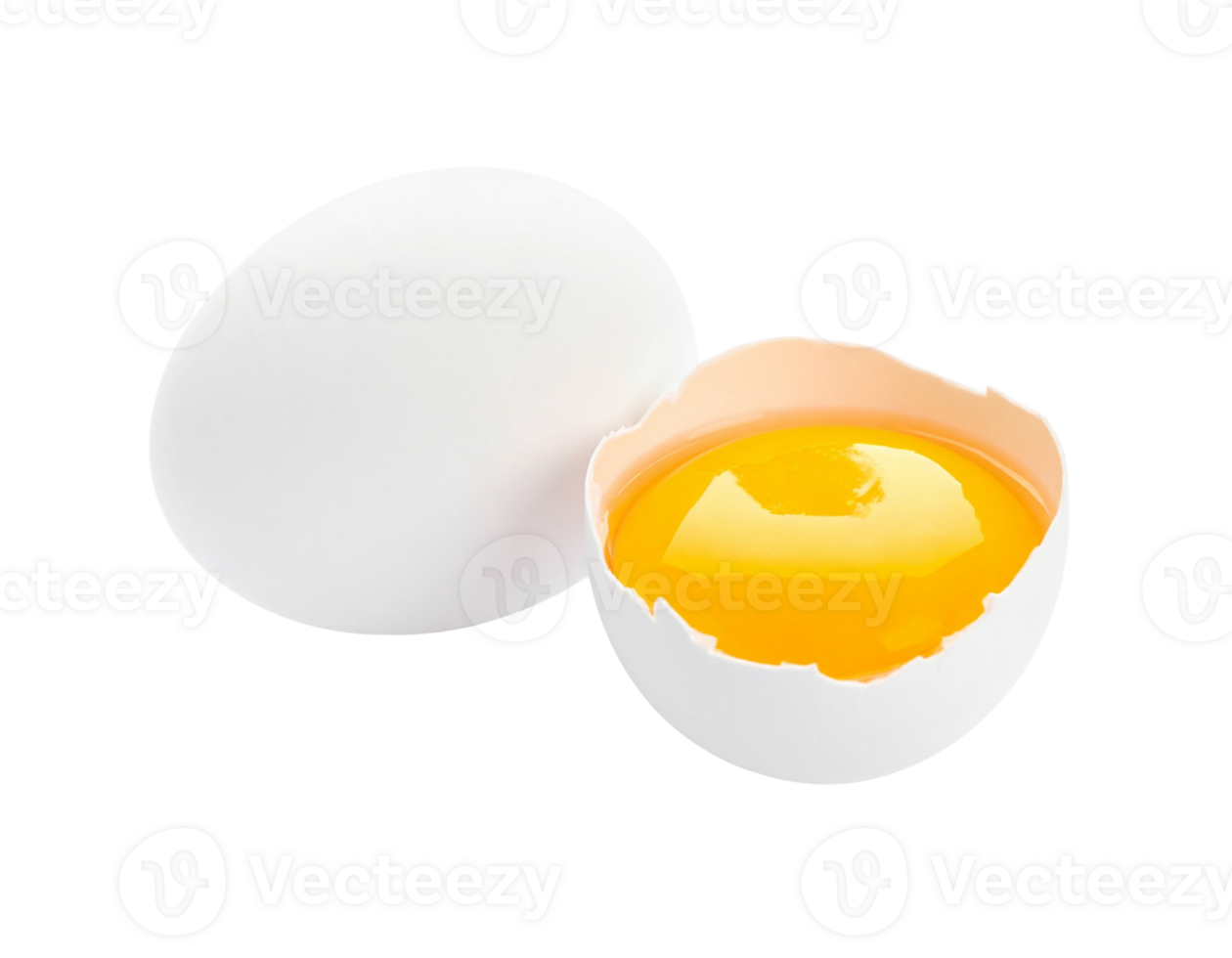 A raw egg and a cracked egg isolated on transparent background png