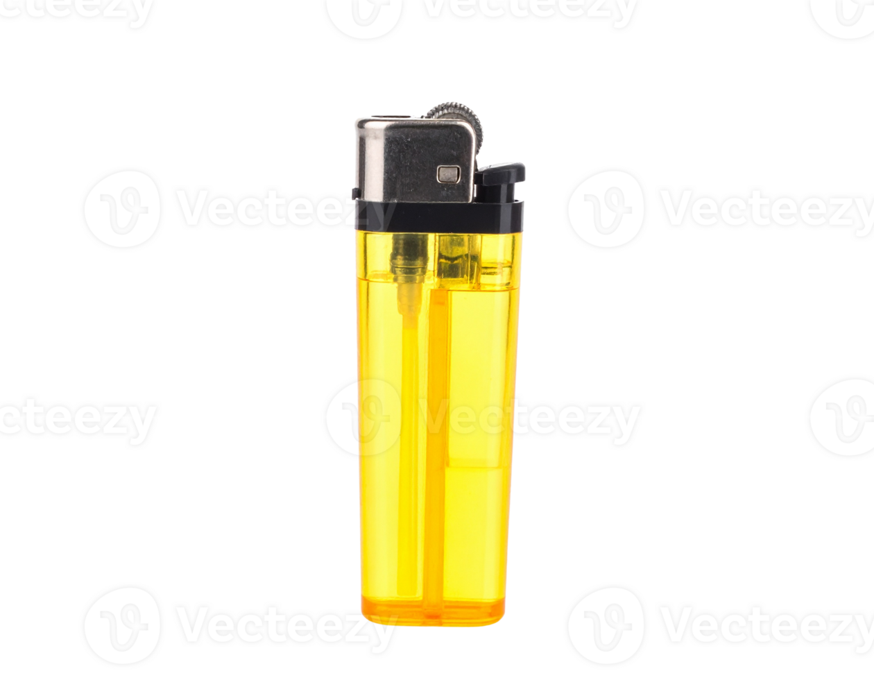 A yellow transparent plastic lighter isolated on a transparent background png
